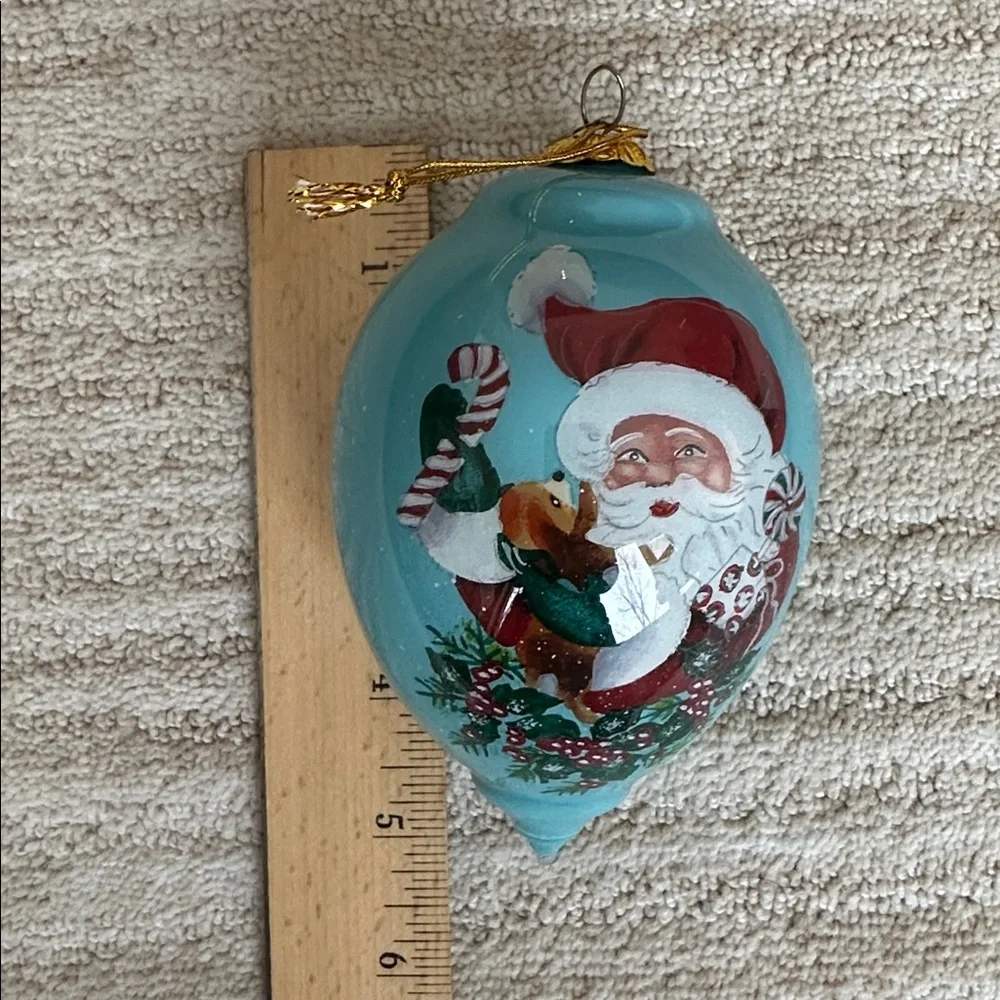 Li Bien 2017 Ornament Pier 1 Glass Ornament Santa Puppy Hand Blown & Painted
